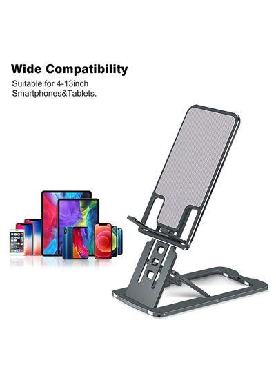 Buy Foldable Aluminium alloy Phone Stand Angle Adjustable Mobile Phone Holder Desktop Live Lift Tablet Laptop Universal Folding Lazy Stand Grey in UAE