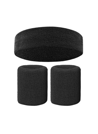 Buy Arabest sports headband set, 3-piece sports headband and wrist band set, moisture absorption headband, elastic sports headband, used for sports, tennis, basketball, running in UAE