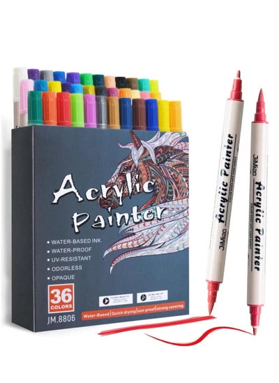 Buy 36 Colors Acrylic Paint Marker Pens, Waterproof Premium Dual Tip Acrylic Paint Pens, Suitable for Crafts Making, Rock Painting, Ceramic, Wood in UAE