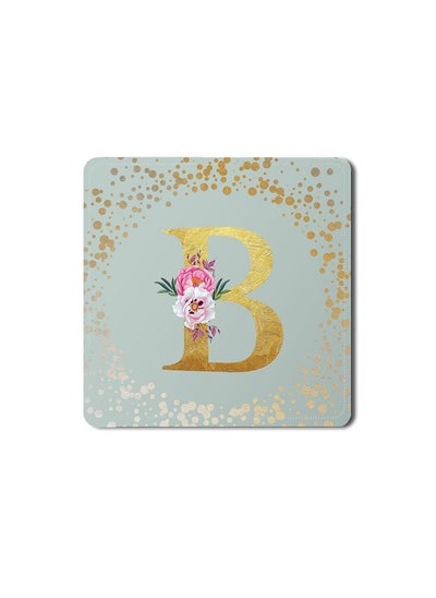 Buy Designer Leather Coasters Mat for Beverage Drinks- Custom Monogram Initial Letter Floral Pattern Alphabet - B (Light Grey) in UAE