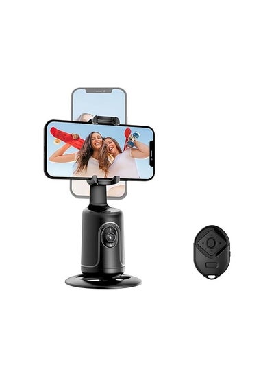 اشتري Auto Face Tracking Phone Holder with Remote, 360°Rotation Phone Camera Mount, Face Body Rotating Gesture Control Moving Tripod for Phone Video,Vlog No APP -Black في السعودية