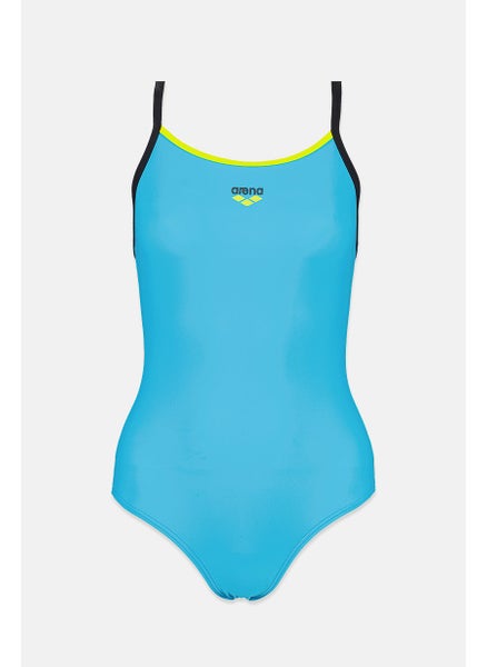 Buy Women Brand Logo One Piece Swimsuit, Turquoise and White in Saudi Arabia