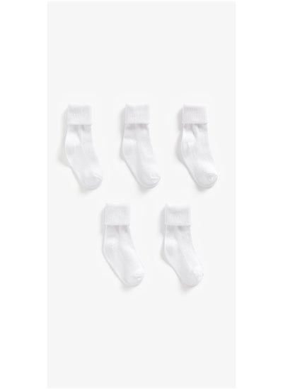 Buy White Turn Over Top Baby Socks 5 Pack in UAE