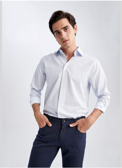 Buy Man Modern Fit italian Neck Woven Long Sleeve Shirt in UAE