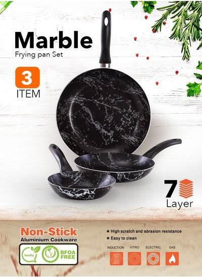 Buy 3-Piece Non-Stick Frying Pan Set Black  Big Frying Pan (24), Medium Frying Pan (18), Small Frying Pan (16)cm in Saudi Arabia