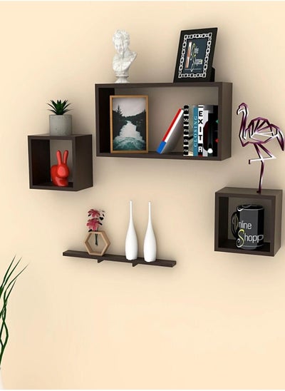 Buy Wooden Twist  Wooden Floating Wall Shelf Set of 4 in UAE