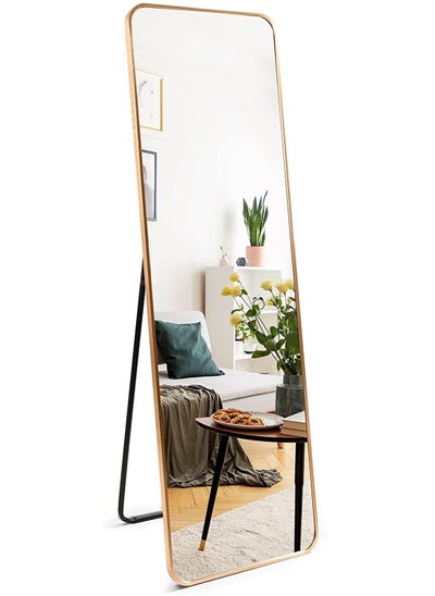 Buy Full Length Floor Standing Golden Mirror with Rounded Corners 150x40cm in Saudi Arabia