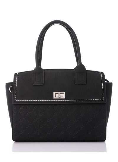 Buy Multi-Patterned Double Closure Black Leather Hand Bag in Egypt