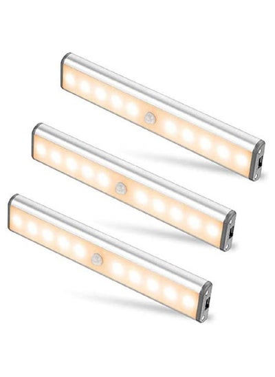 Buy Motion Sensor Light Bar Night Light for Room, Stick-on Anywhere Wireless Battery Operated 10 LEDs Closet Lights Wardrobe Lighting LED Light(Warm White, 3 Pack) in Saudi Arabia