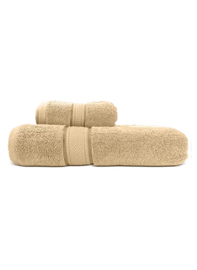 Buy Hotel Linen Klub LUXURY PACK of 2  Bath and Hand Towel Set - 100% Cotton 650 GSM Terry Dobby Border Ring Spun - Super Soft ,Quick Dry,Highly Absorbent ,Beige in UAE