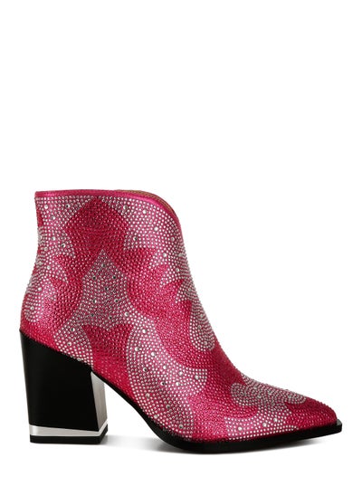 Buy Rhinestones Embellished Ankle Boots in Fuchsia in UAE