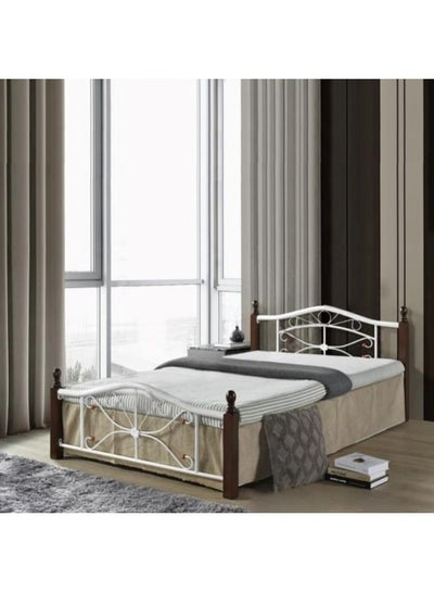 Buy Wooden Steel Queen Size Bed Cherry Brown Legs 150x190 Cm in UAE