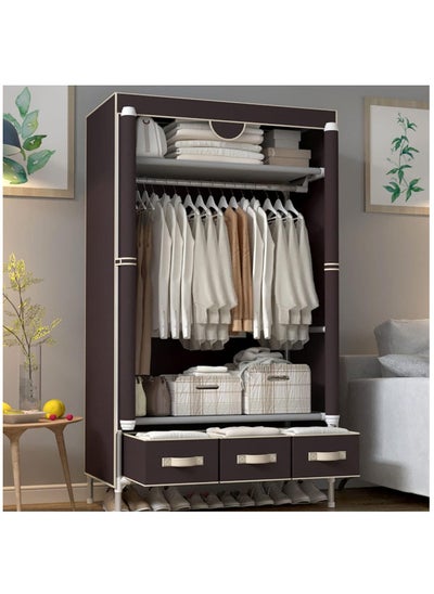 Buy Portable Wardrobe, Large Closet Organizer with 3 Drawer Boxes, Clothes Storage Cabinet for Bedroom, Living Room (Brown) in Saudi Arabia