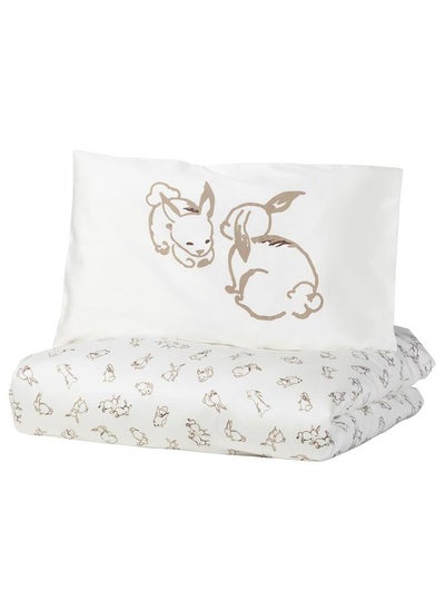 اشتري Duvet Cover 1 Pillowcase For Cot Rabbit Pattern White Beige 110X125 35X55 Cm في السعودية