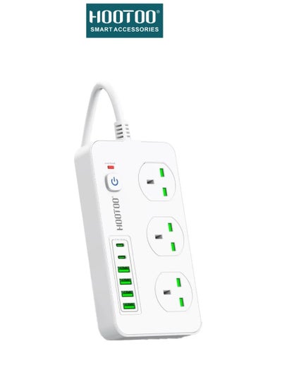 Buy Electrical Extension Socket 3000W with 3 way power socket and 4 USB Ports and 2 Type-C ports 20W PD. 3meter white from Hootoo in Saudi Arabia