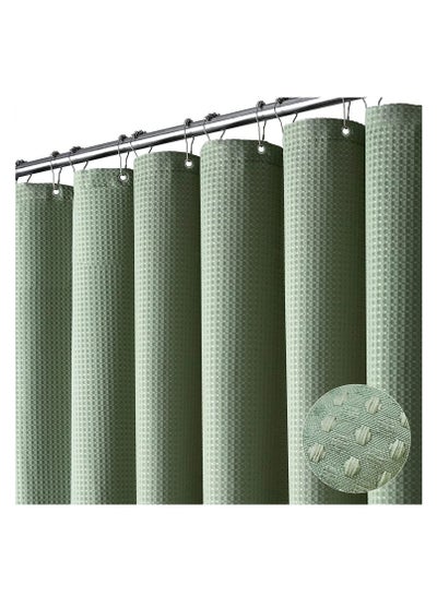 Buy Green Shower Curtain  Waffle Textured Heavy Duty Thick Fabric Shower Curtains for Bathroom in UAE