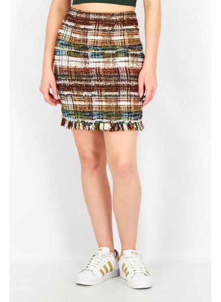 اشتري Women Textured Mini Skirt, Brown Combo في الامارات