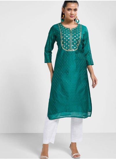 Buy Sequins Embellished Silk Kurta in UAE