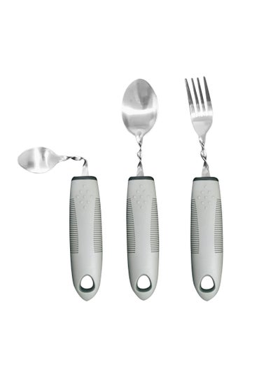 Buy 3PCS Weighted Utensils for Right-Handed Users, Non-Slip Handle Curved Spoon and Fork Stainless Steel Weighted Eating Silverware for Hand Tremors Arthritis Parkinsons Elderly,Built Up Utensils in Saudi Arabia