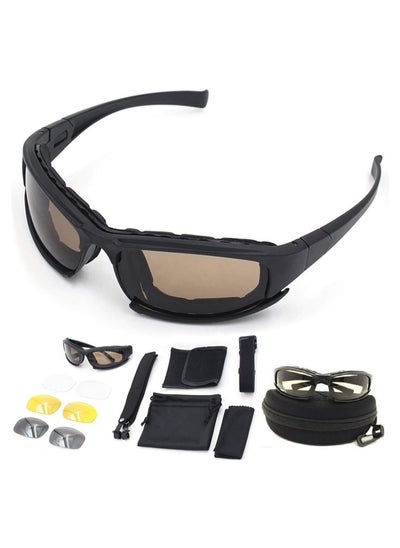 Buy Polarized Motorcycle Riding Glasses Padded Glasses Frame Goggle Kit Include 4 Lens Kit, Glasses Case, Strap, Pouch, and Cleaning Cloth for Outdoor Activity Sport Hunting in UAE