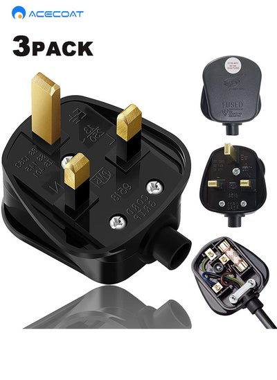 Buy Pack of 3 13Amp Plug, Fused Plug 3 Pin Plug Uk With Cord Grip Rewireable Black Plugs-13 Amp Plug Uk Heavy Duty Electrical Plug Uk 13 A Fused Mains Plugs-13 Amp Plugs Durable For Electrical Appliances in Saudi Arabia