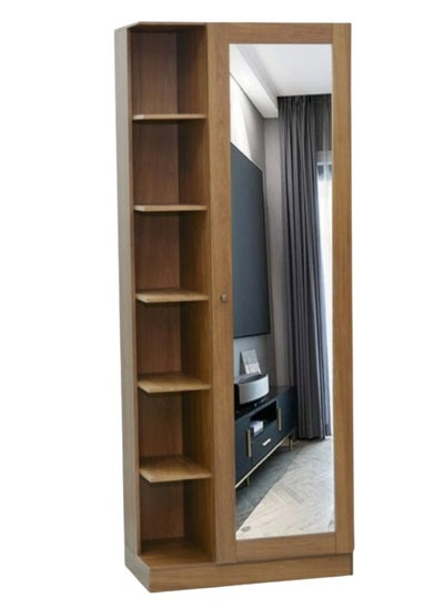 Buy Modern Wooden Wardrobe Cupboard with Shelf and Mirror in UAE