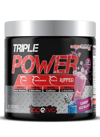 Buy Laperva Triple Power Ripped Candy Ice Blast - 315gm Thermogenic Pre-Workout powder with Advanced Fat-Burning Formula, metabolism booster and Endurance enhancer (45 servings) in UAE