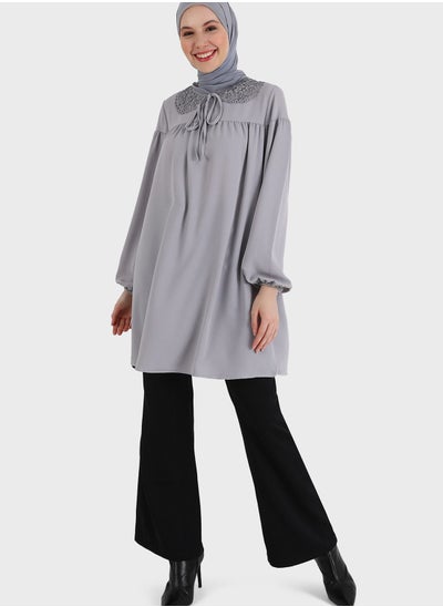 Buy Tie Detail Puff Sleeve Tunic in UAE