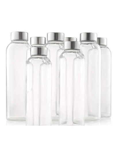 Buy Glass Bottle 500ML set of 8 with leak proof and screw cap used for water bottle soda juice transparent 34oz in UAE