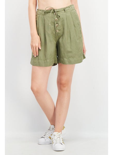 Buy Women Textured Basic Short, Olive in UAE