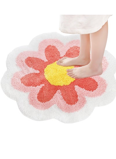 اشتري Cute Bath Rug, Pink Flower Rug, Non-Slip Water Absorbent Rug, Machine Washable Soft Rug, Round Non-Slip Floor Rug for Bathtub Bedroom (24x24 inch) في الامارات