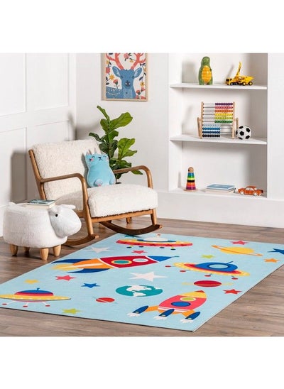 اشتري Eddie Outer Space Machine Washable Kids Area Rug 3' X 5' Light Blue Multi في الامارات