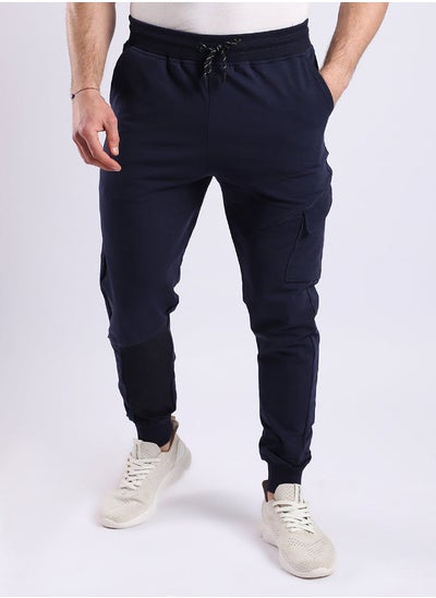 Buy Elastic Ankle Left Knee Pocket Navy Blue Jogger in Egypt