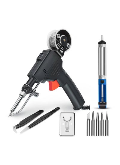 Buy Soldering Iron Kit, Automatic Hand-held Soldering Gun Welding Tool with 5pcs Soldering Tips, Desoldering Pump, Tweezers, Soldering Wires, Mini Bracket for Circuit Boards, Home DIY, Electronics Repair in Saudi Arabia