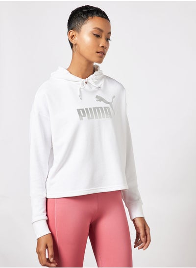 Buy Essential+ Metallic Logo Cropped Hoodie in UAE