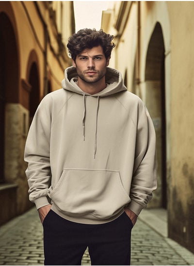 اشتري Beige Basic Oversize/Wide Cut Hooded Sweatshirt with Fleece Inside TMNAW23SW00192 في مصر