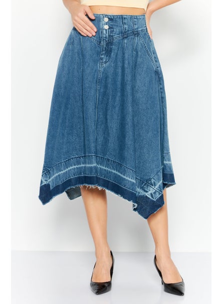 اشتري Women Washed Denim Midi Skirt, Blue في الامارات