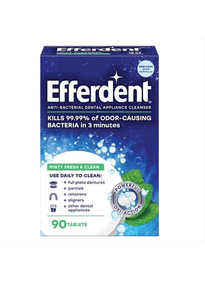 Buy Efferdent Retainer Cleaning Tablets, Denture Cleanser Tablets for Dental Appliances, Fresh & Clean, Minty Fresh, 90 Tablets in UAE