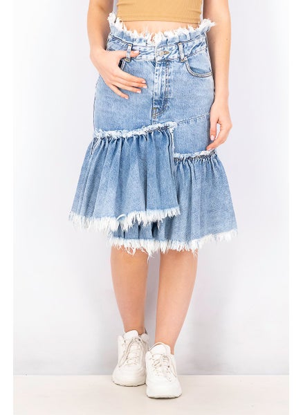 Buy Women Pull On Wash Denim Midi Skirts, Blue in Saudi Arabia