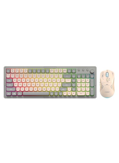 Buy Wired Membrane Keyboard and Mouse Set with RGB Backlit, Mechanical Feel, Floating Keycaps, Silent and Waterproof Design, 4-Speed DPI Adjustable for Office Work Gaming - Grey White in Saudi Arabia