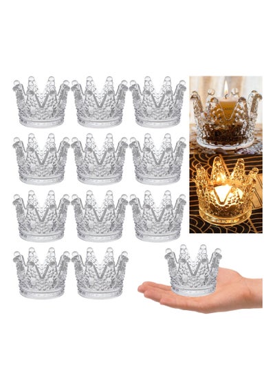 اشتري Crown Clear Tealight Candle Holder Set of 12,Clear Glass Crown Tealight Candle Holders for Wedding Party,Tea Light Candles Holder Bulk for  Centerpiece Thanksgiving Party(3x2in, Clear Crown) في الامارات