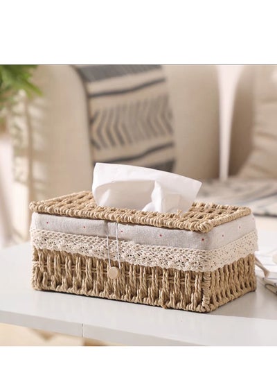 Buy Tissue Case Hand Woven Tissue Box Napkin Holder Cover Facial Napkin Dispenser For Home Living room Bedroom Car in UAE