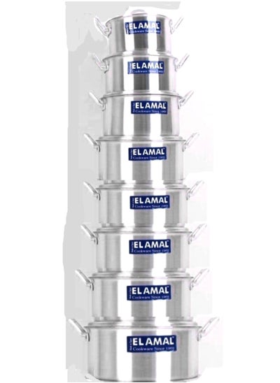 Buy Alsultan Heavy Aluminum Pots Set Consisting of 8 Pots With Two Handles, Egyptian Industry Size14/16/18/20/ 22/24/26/28 cm in Saudi Arabia