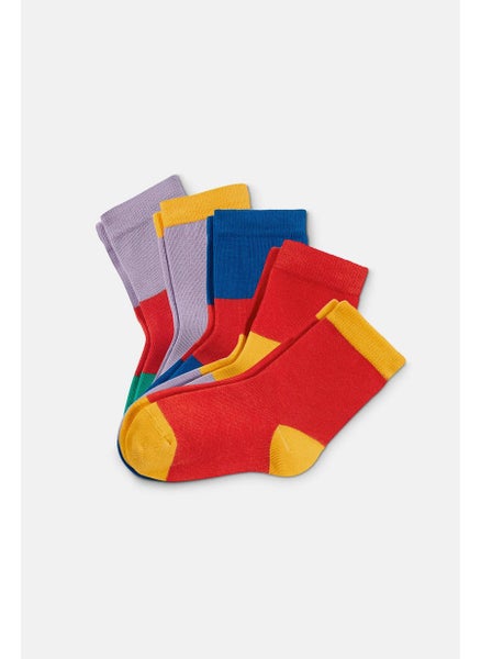 اشتري Kid Girls 5 Pair Colorblock Socks, Red and Yellow Combo في الامارات