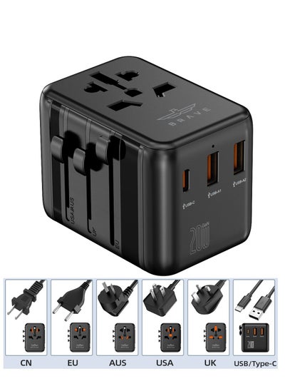 Buy Universal International Travel Power Adapter W/High Speed 2-Port QC 3.0 USB-A, PD 20W 3.0A USB-C Wall Charger, European Adapter, Worldwide AC Outlet Plugs Adapters for Europe, UK, US, AU, Asia in UAE