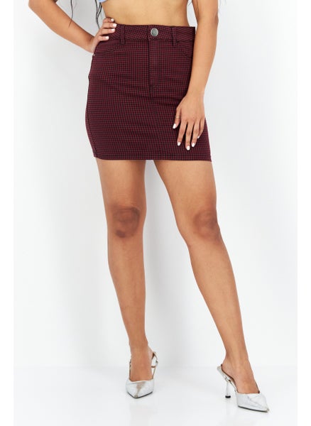 اشتري Women Allover Print Mini Skirt, Maroon Combo في الامارات