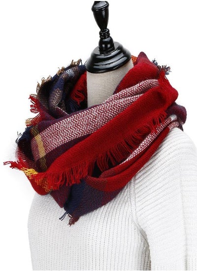 Buy Wander Agio Womens Winter Head Hair Wraps Circle Scarves Warm Plaid Scarf Wine Red 16 in UAE