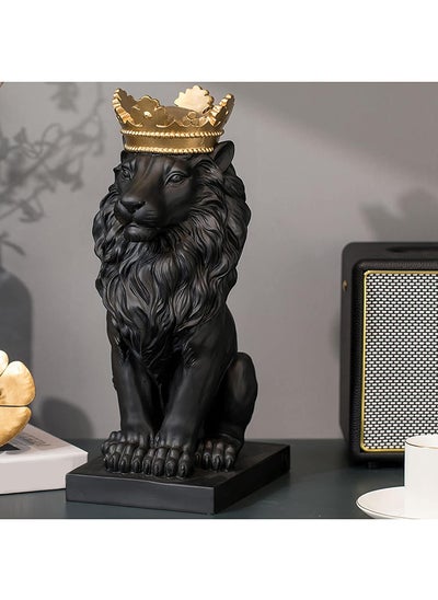 Buy Lion Statue Outdoor Collectible Figurines - Gold Crown Black Standing Lion Home Decor For Desk in Egypt