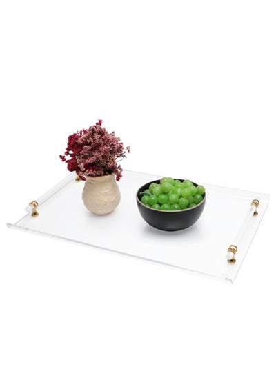 Buy Acrylic Tray, Clear Tray, Acrylic Serving Tray with Handles for Ottoman, Coffee, Appetizer, Breakfast (Clear) in UAE