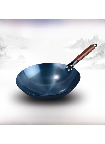 Buy Traditional Iron Wok Non-Stick Uncoated 40cm [round bottom without ears] 1.35 thick wooden handle iron pot [manual boiling pot]] in Saudi Arabia